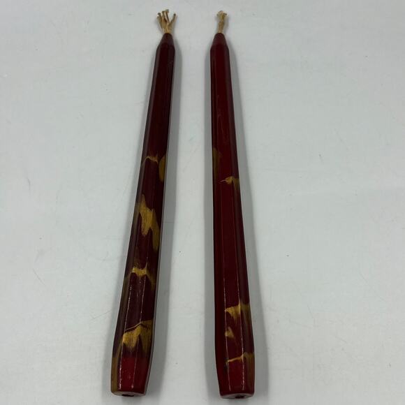 Vintage Carved Painted Glazed Wooden Painted Red Gold Decorative Candle Sticks - Picture 6 of 8